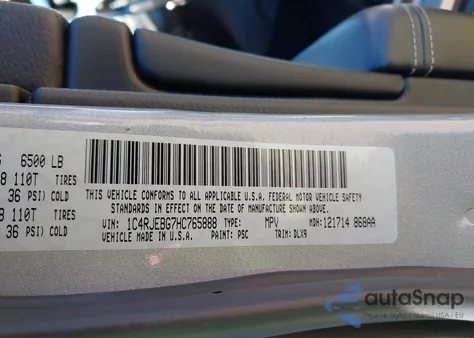 2017 Jeep Grand Cherokee Limited 4X2 z USA, uszkodzony, nr VIN 1C4RJEBG7HC765888